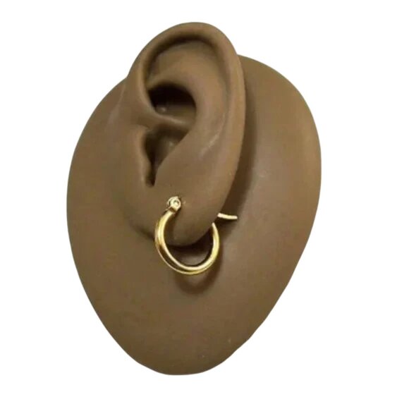 5/8 Inch 14mm Small Hoop Pierced Post Earrings Gold Tone - Picture 2 of 7